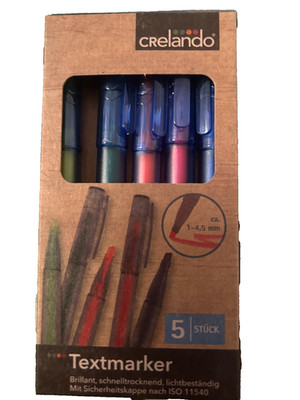 5 Stück Textmarker ''mehrfarbig'' 1-4,50 mm  von Crelando  - Neu & OVP
