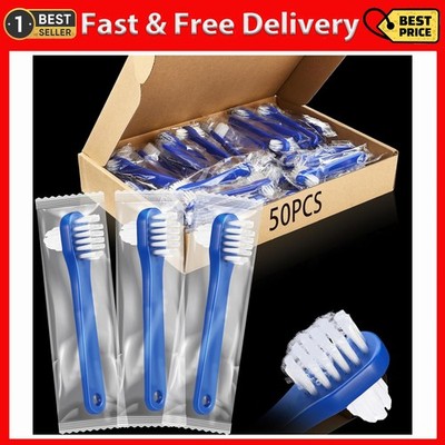 50 Pcs Denture Brush Individually Dual Headed Firm Hard Bristle Toothbrush