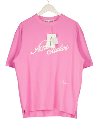 Acne Studios T-Shirt Bubble Pink Embroidered Logo Relaxed Fit UK S