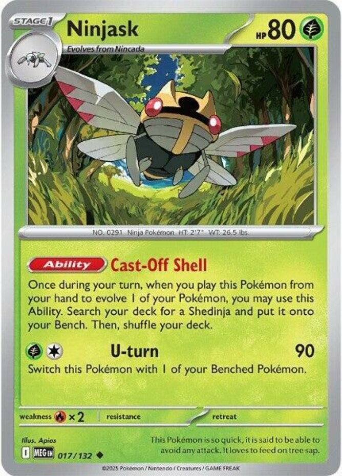 Pokemon Ninjask - 017/132 - Uncommon - Reverse Holo NM-Mint Mega Evolution Base