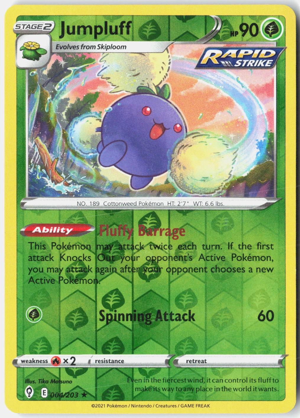 Jumpluff SWSH07: Evolving Skies 004/203 Pokemon Card Reverse Holo
