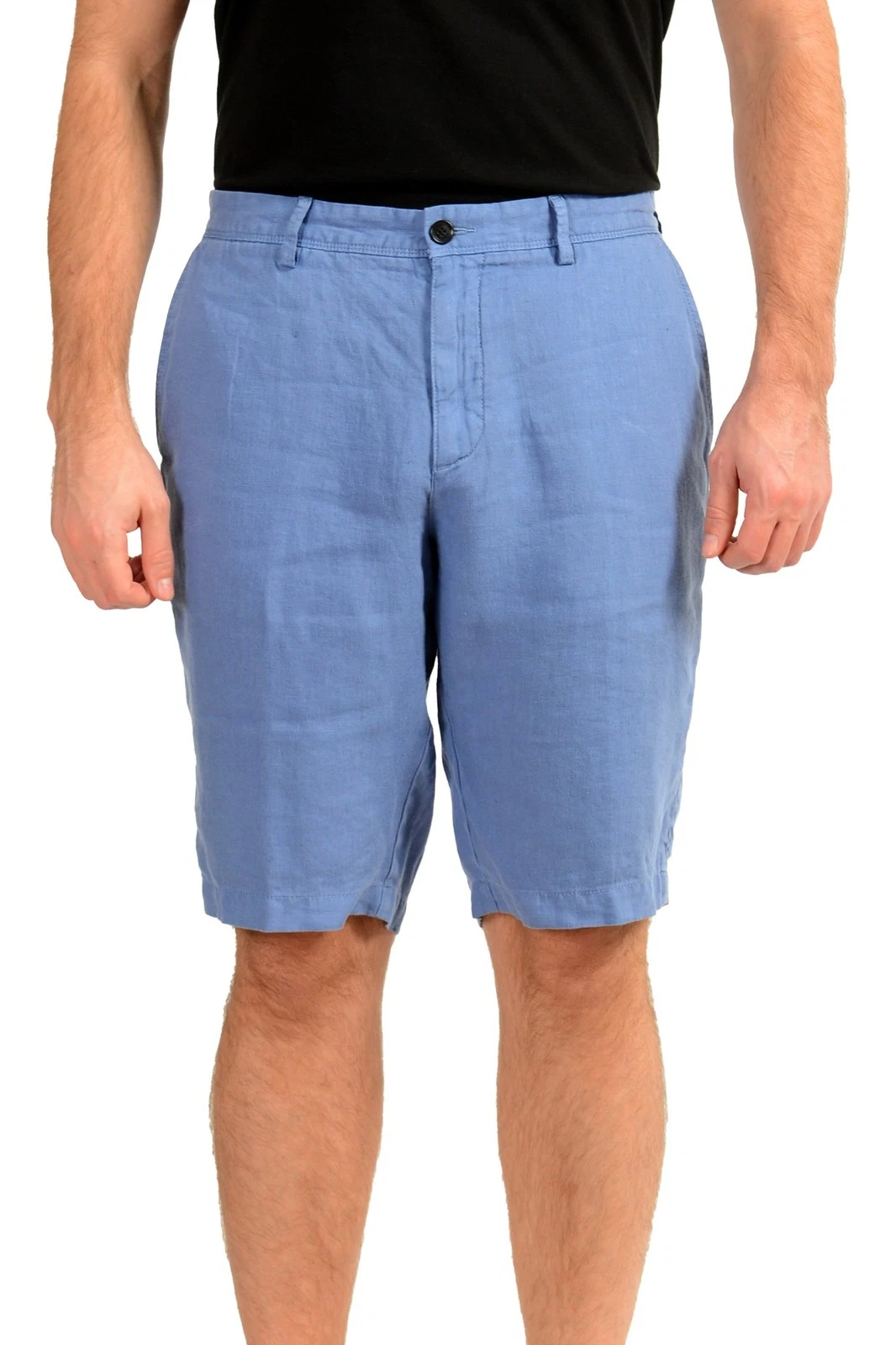 Hugo Boss Men's "Rigan-Short" Blue 100% Linen Flat Front Shorts US 32R IT 48