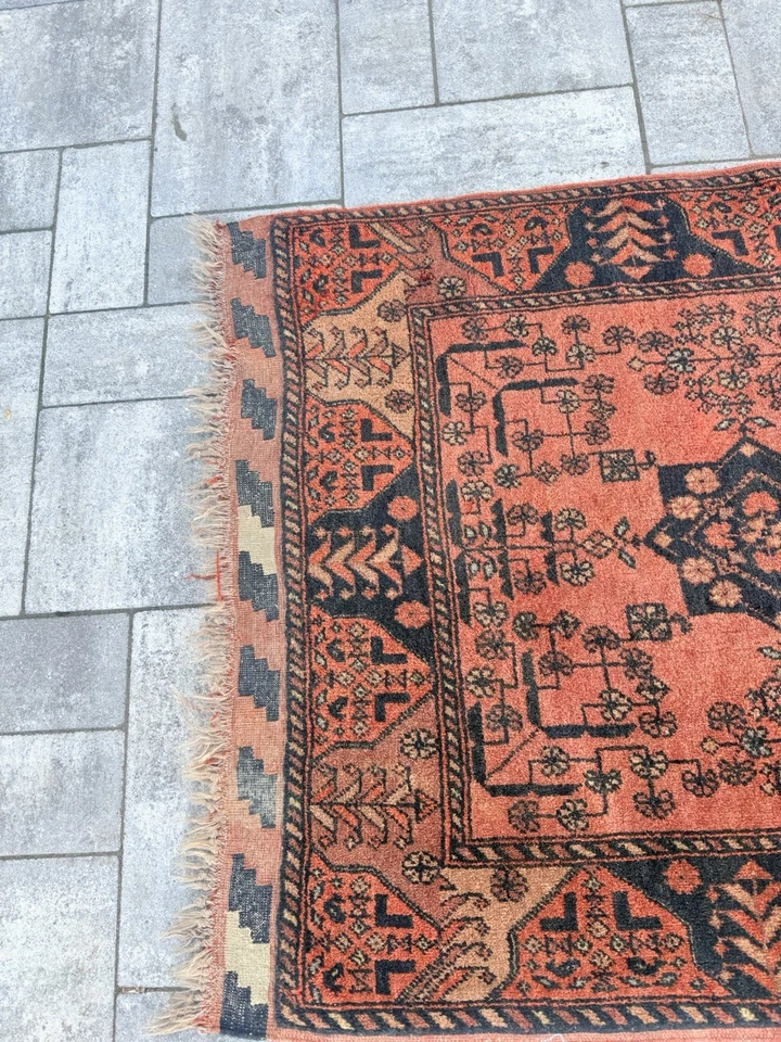 Antigua alfombra de corredor tribal afgana hecha a mano de lana de 2,9 X6,4 pies Foto 4 de 4