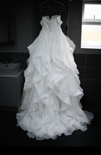 WED2B Ivory Off Shoulder Ball Gown Wedding Dress Size 12 Satin Organza Layered