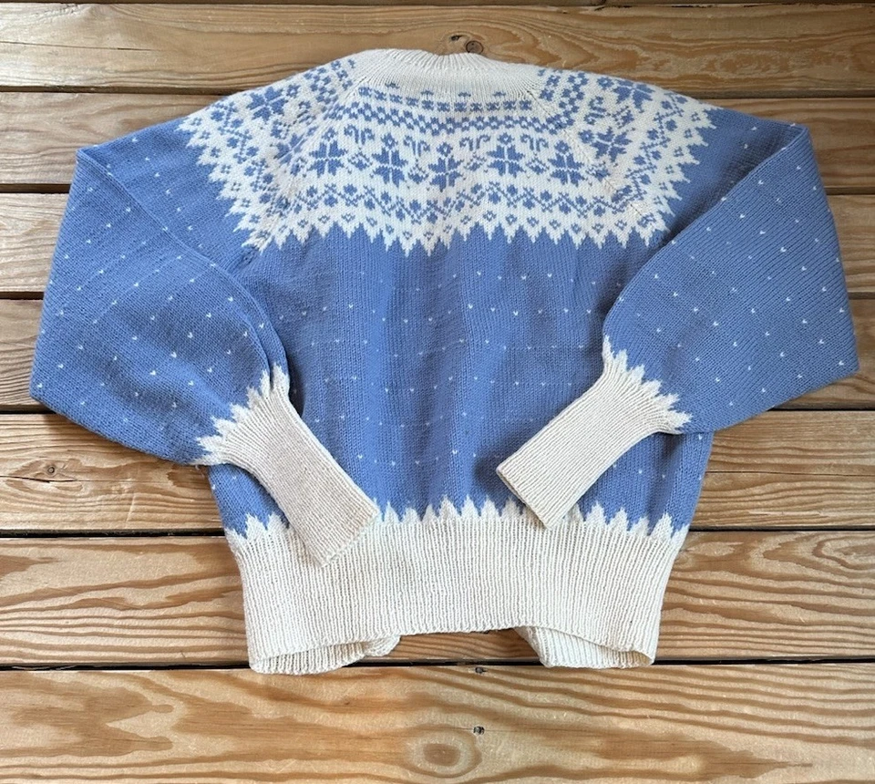 Cárdigan abotonado de lana hecho a mano vintage de Dinamarca para mujer talla M azul blanco B7 Foto 2 de 4