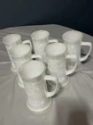 6 Vintage Federal Iridescent Carnival Glass White Beer Stein Tavern Scene Mug