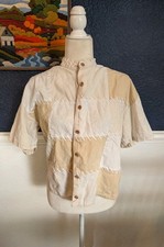 VTG Red Rover Patchwork Lace Button Cream White Short Sleeve Top Sz Large L