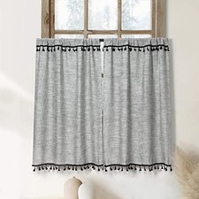 Boho Tassel Kitchen Curtains 36 Inch Length Modern 26"W x 36"L Pack of 2 Grey