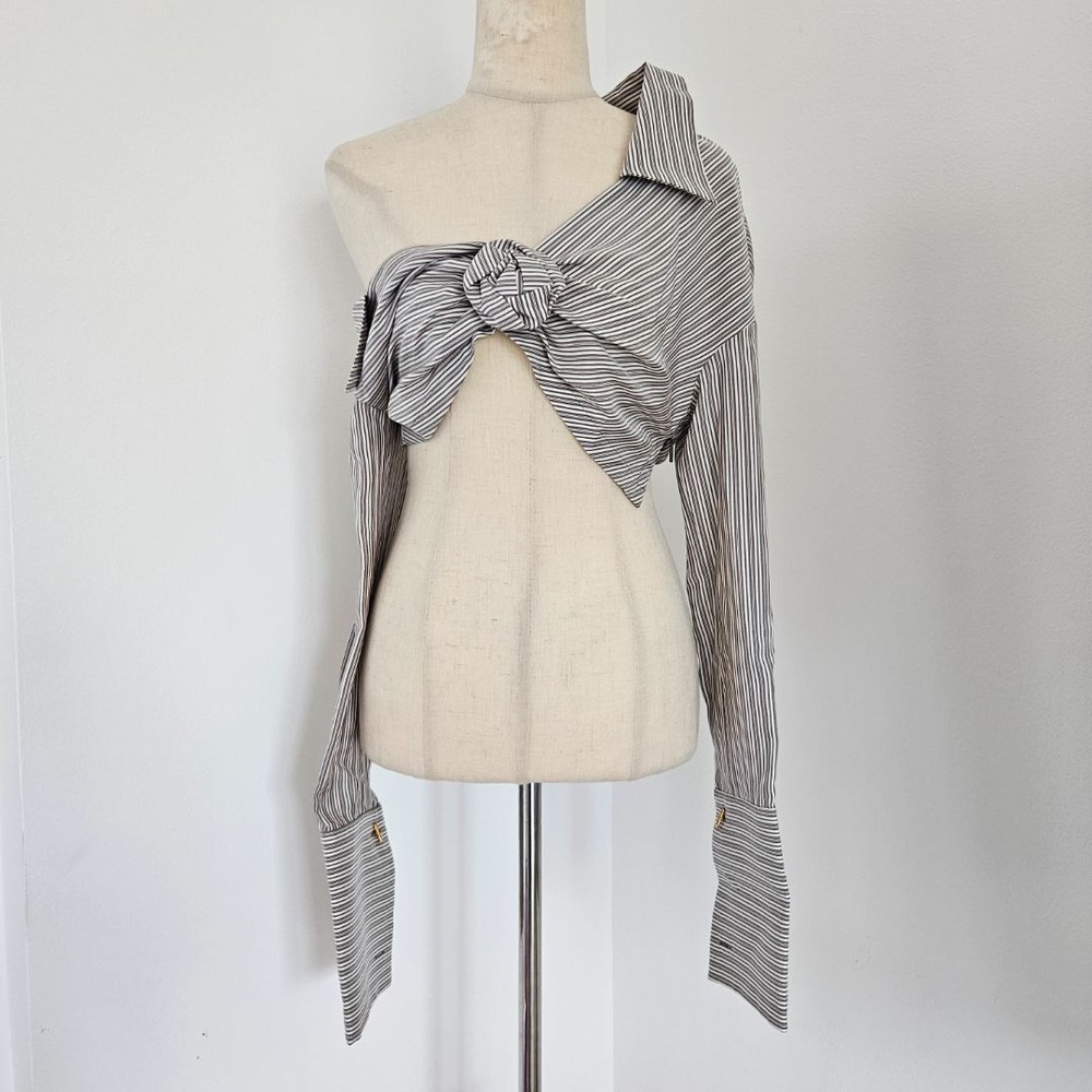 Fendi Striped Crop Shirt w Knot Detail