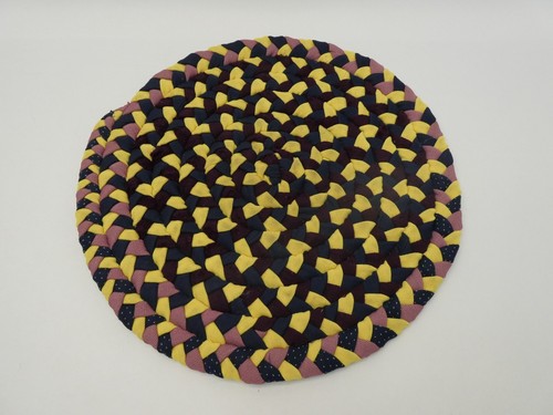 Vintage Used Hand Braided Yellow Blue Purple Pink Cushiony Circular Chair Pad - Picture 11 of 15