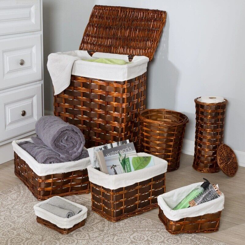 Wicker Laundry Hamper Bath Storage Basket Set of 7 for Household Use-image