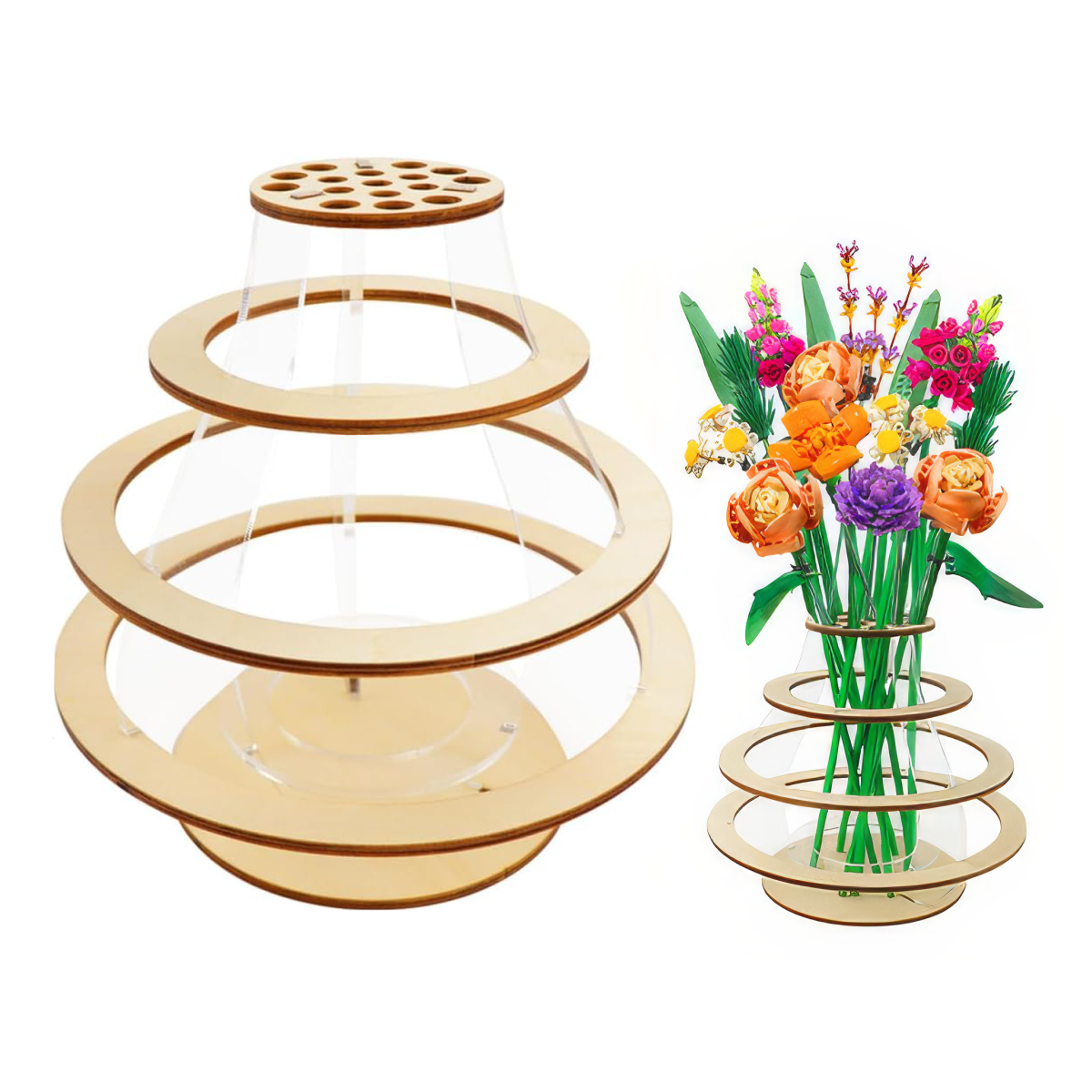 Wooden Puzzle Flower Vase for Lego Flowers Bouquet Building Set