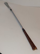 VINTAGE 25 Inch Long Brown LEATHER HANDLED Metal SHOEHORN - JAPAN