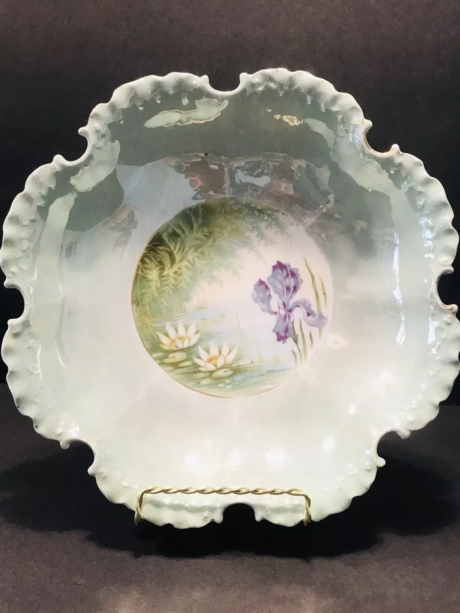 Antique Rosenthal Monbijou Porcelain Bowl Green Luster Scalloped 1890’s