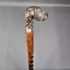 New Designer Brass Solid Dog head handle Wooden Walking Stick Vintage style Cane
