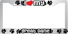 Chrome License Plate Frame I Heart My Great Dane  Auto Accessory Peticular
