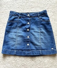Tommy Hilfiger Denim Jean Skirt Medium Wash Button Front Stretch Girls Sz 12 EUC