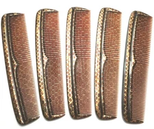 French Double Headed Thin Hair Comb Gold Color Snake Animal Print Made in France