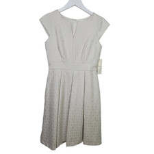 NWT ELIZA J Dress Ivory Silver Circle Chain Jacquard Fit & Flare Sleeveless SZ 4