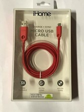 iHome Charge  Sync Micro USB Cable For Android Devices 6 ft. - Red