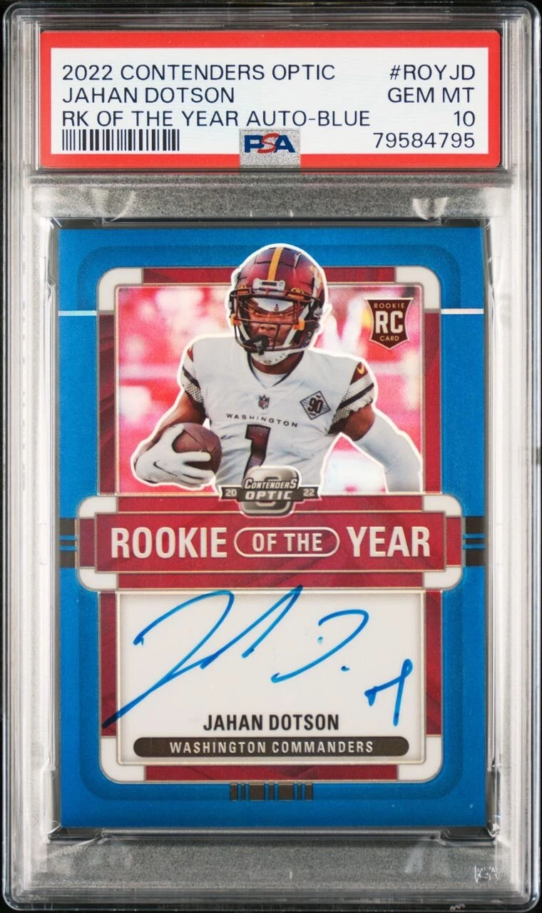 Jahan Dotson Panini Contenders Optic Rookie of the Year Contenders Autographs #ROYJD Blue