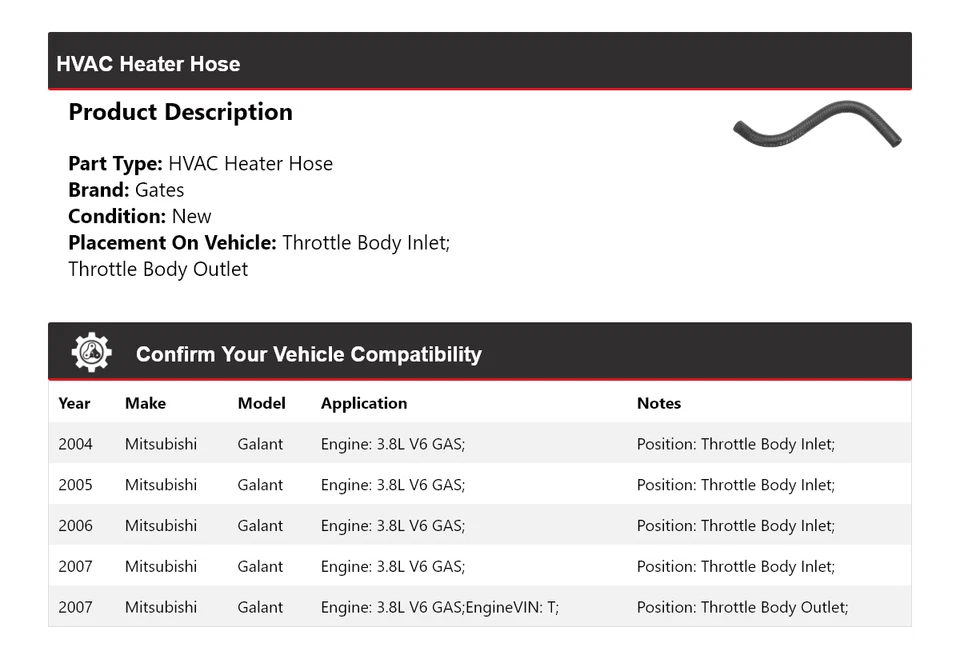 Para 2004-2007 Mitsubishi Galant 3.8L V6 GAS HVAC aquecedor portões de mangueira 2005 2006 - Imagem 2 de 4