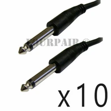 10 Pack Lot 10ft 1/4" 6.35mm Male to Male Mono Audio Headphone Mic TS Cable Cord