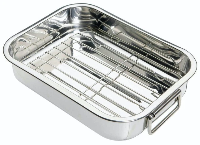 KitchenCraft Stainless Steel Roasting Pan, 27.5cm x 20cm with Removable Rack