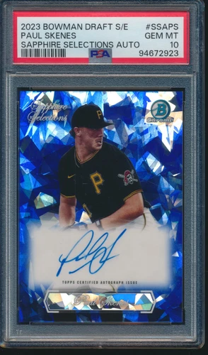 PSA 10 PAUL SKENES AUTO 2023 Bowman Chrome Draft SAPPHIRE SELECTIONS RC GEM MINT