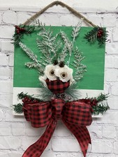 Christmas OWL buffalo plaid Sign 12x12 wood door wall Handmade hanging New