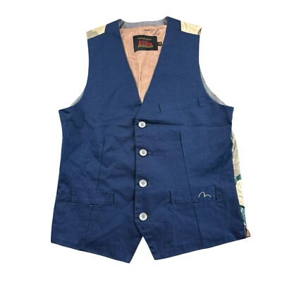 Evisu Indigo Cotton Metal Button Mens Waistcoat Vest Size Medium