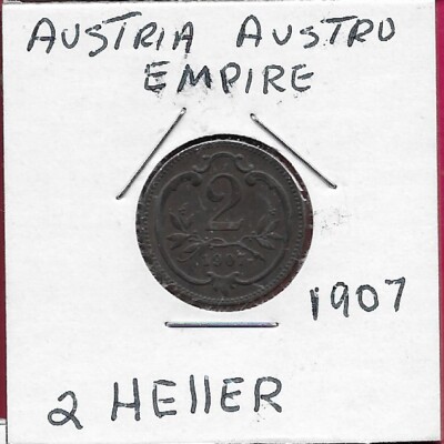 AUSTRIA AUSTRO HUNGARIAN EMPIRE 2 HELLER 1907 RULER:FRANZ JOSEPH I,CROWNED IMPER