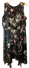 LANE BRYANT Black Floral Metallic Sparkle Midi Sleeveless Dress Size 18 No Sash