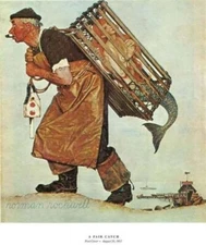 Norman Rockwell Art Print 11.5 x 15" Lobster-man A Fair Catch Mermaid In Cage