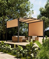 10 x 10 Ft Outdoor Arched Pergola,Metal Pergola with Retractable Canopy Backyard