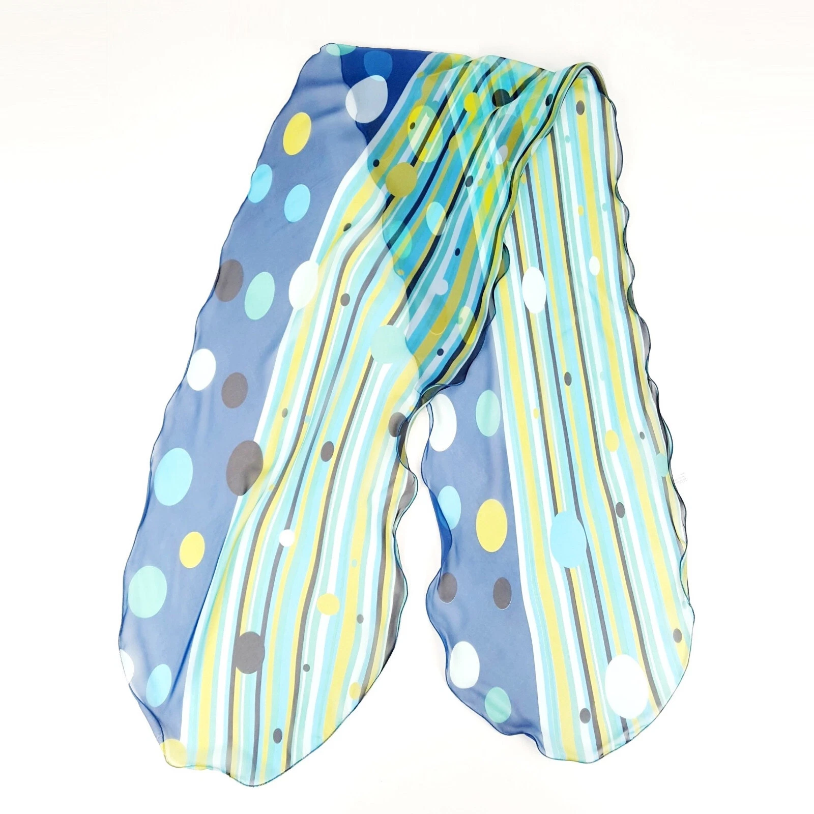 Foulard en mousseline de soie à pois volants algues océan station île sarcelle 86x18