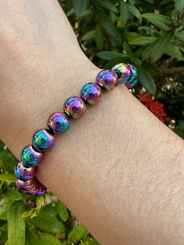 2 Pcs Genuine Rainbow Hematite Bracelet 8mm, Iridescent Rainbow Hematite 7.5" - Picture 4 of 8