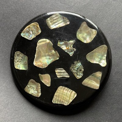 Vintage Plympton's Originals Genuine Abalone Shell Lucite Trivet 7.5'' Black