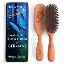 100 Pure Calcutta Boar Bristle Hairbrush for Natural Healthy Hair, Stiff Bristl