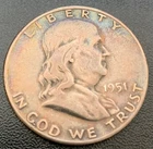 1951-S Franklin Silver Half Dollar; Beautiful Rainbow Tone