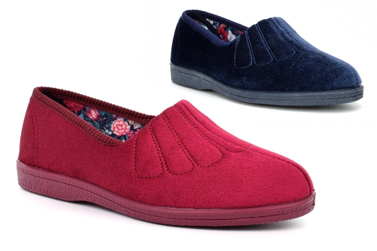 SAOLA Pantofole da donna larghe ciabatte da donna moquette suola in gomma blu navy vino