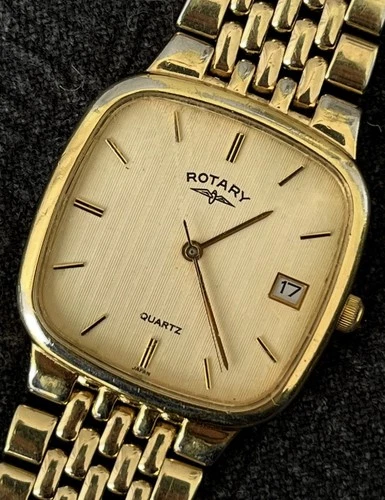 Rotary Tank Men’s Vintage Dress Watch Gold Tone Quartz Date 28mm Japan Movement