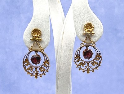 (3933E) 14K Estate Garnet Earrings *Filigree *5.7GMS*Reg.$1400