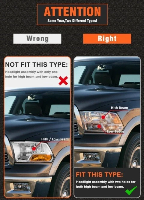 Headlight Assemblies 2009-18 Dodge Ram 1500 10-18 Ram 2500/3500 Quad Beam Style Foto 3 de 4