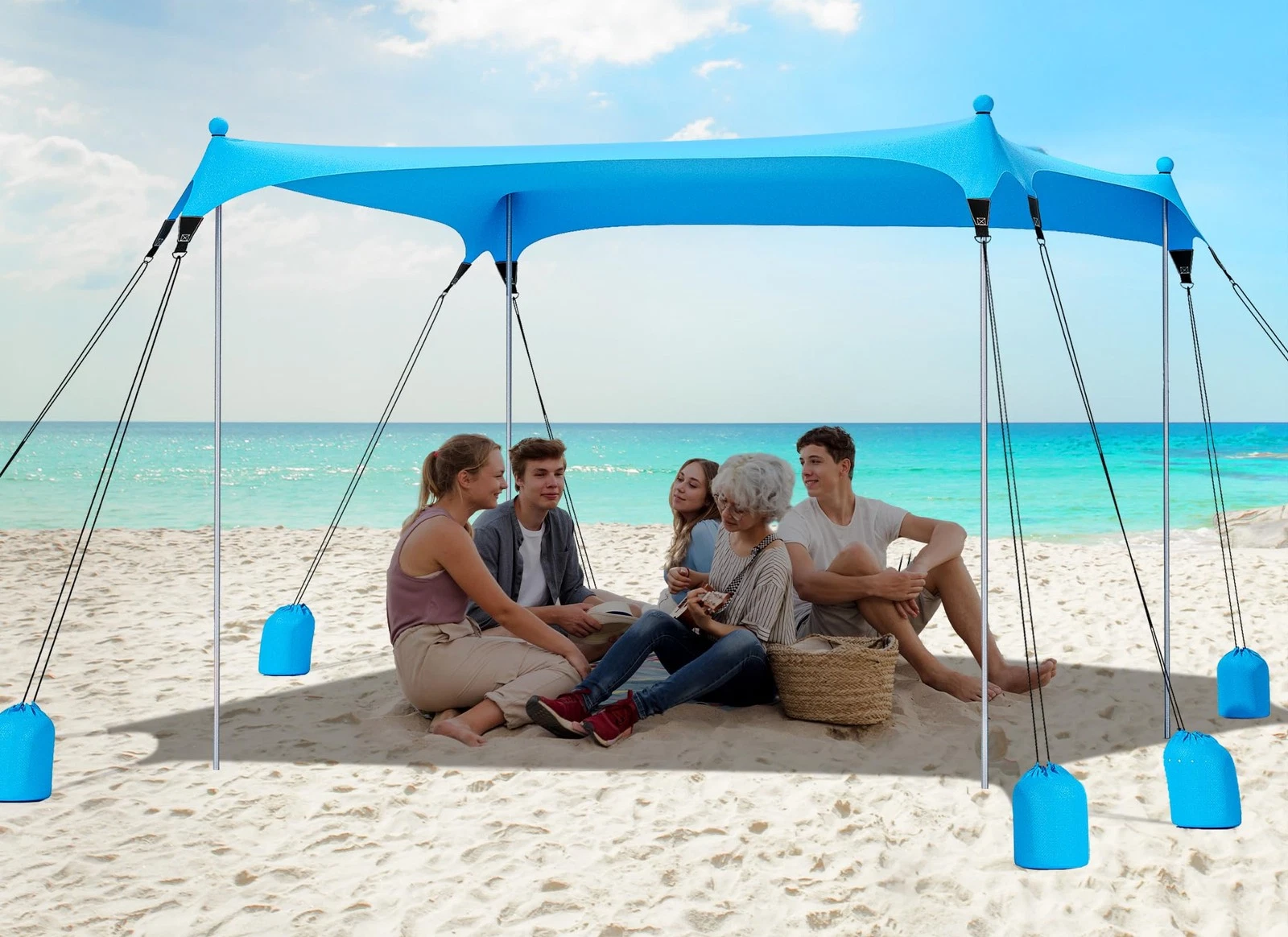 Beach Tent Sun Shelter with 8 Sandbags, UPF50+ Protection & Windproof Pop Up ...