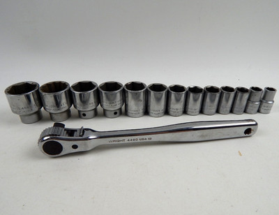 Wright Tools 1/2'' Drive 6 Point Shallow Socket Set 7/16'' to 1-1/4'' Ratchet 14pc