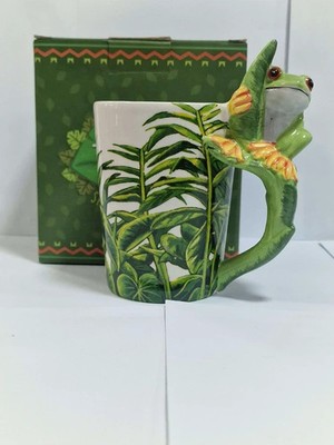Baumfrosch mit Laub Aufkleber 400 ml Keramik geformter Henkelbecher - NEU UK
