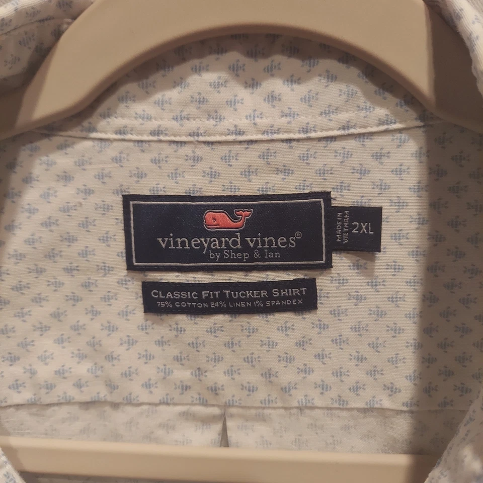 Vineyard Vines Mens Fish Print Linen & Cotton Classic Fit Tucker Shirt Size 2XL - Image 2 of 4