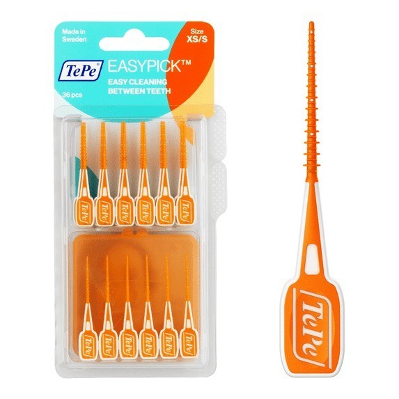 TePe EasyPick Toothpicks XS/S Orange - 2 Pack of 36 = 72 Picks + Travel Case