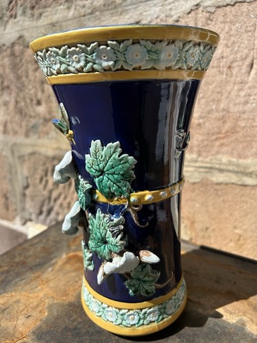 Antike Majolika Joseph Holdcroft Vase Zaunkönig Calla Lilien beschädigt siehe Bilder - Bild 2 von 13